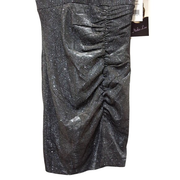 Love Nicki Lew Gunmetal Glitter Ruched Mini Bodycon Cocktail Dress XS Event - Picture 4 of 8